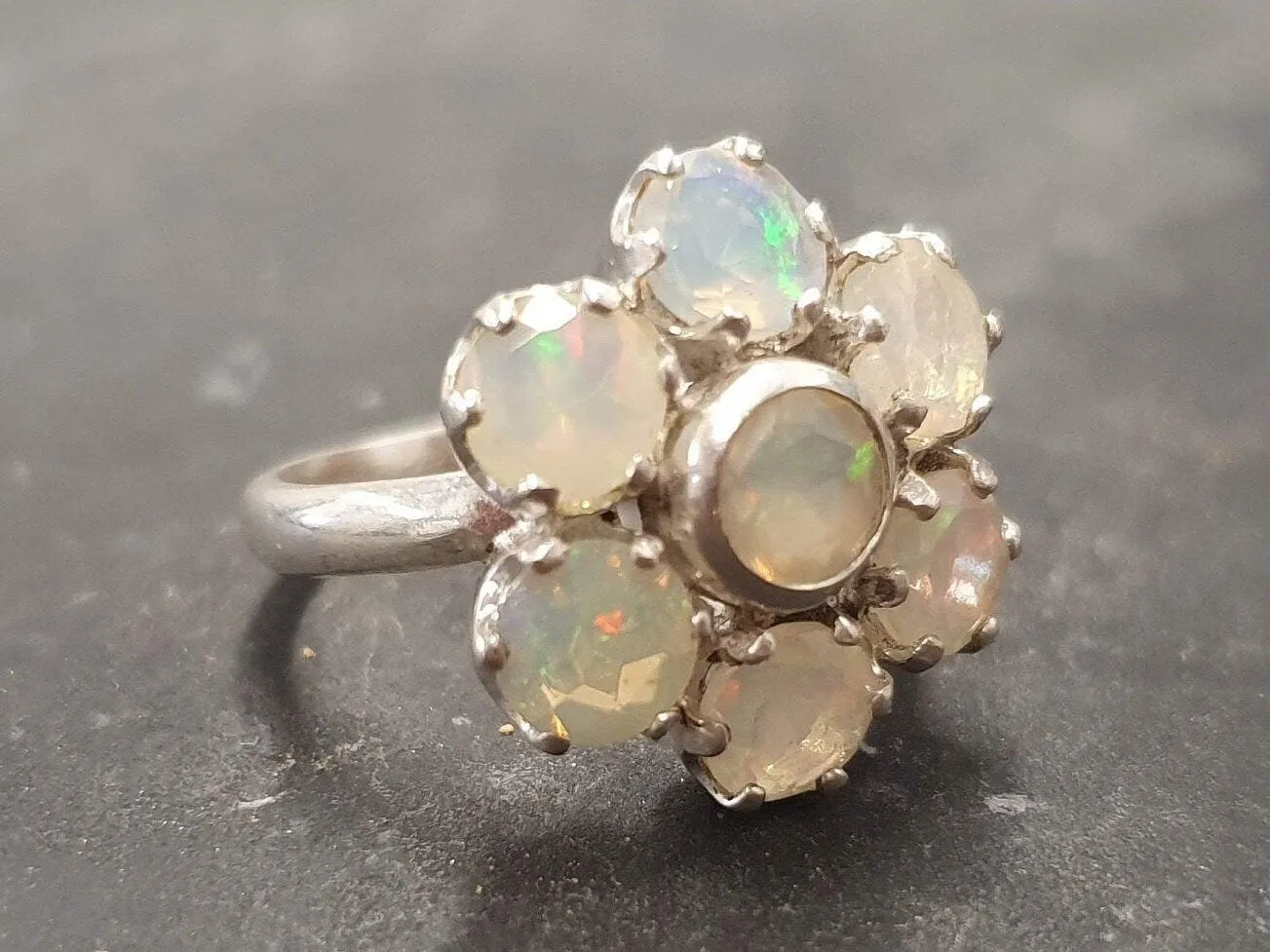Opal Flower Ring - Yellow Cocktail Ring - Vintage Statement Ring