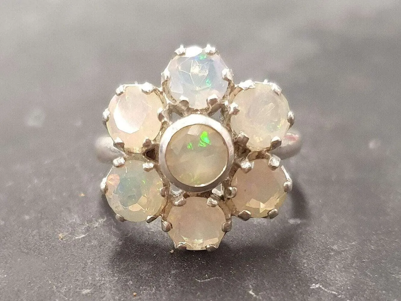 Opal Flower Ring - Yellow Cocktail Ring - Vintage Statement Ring