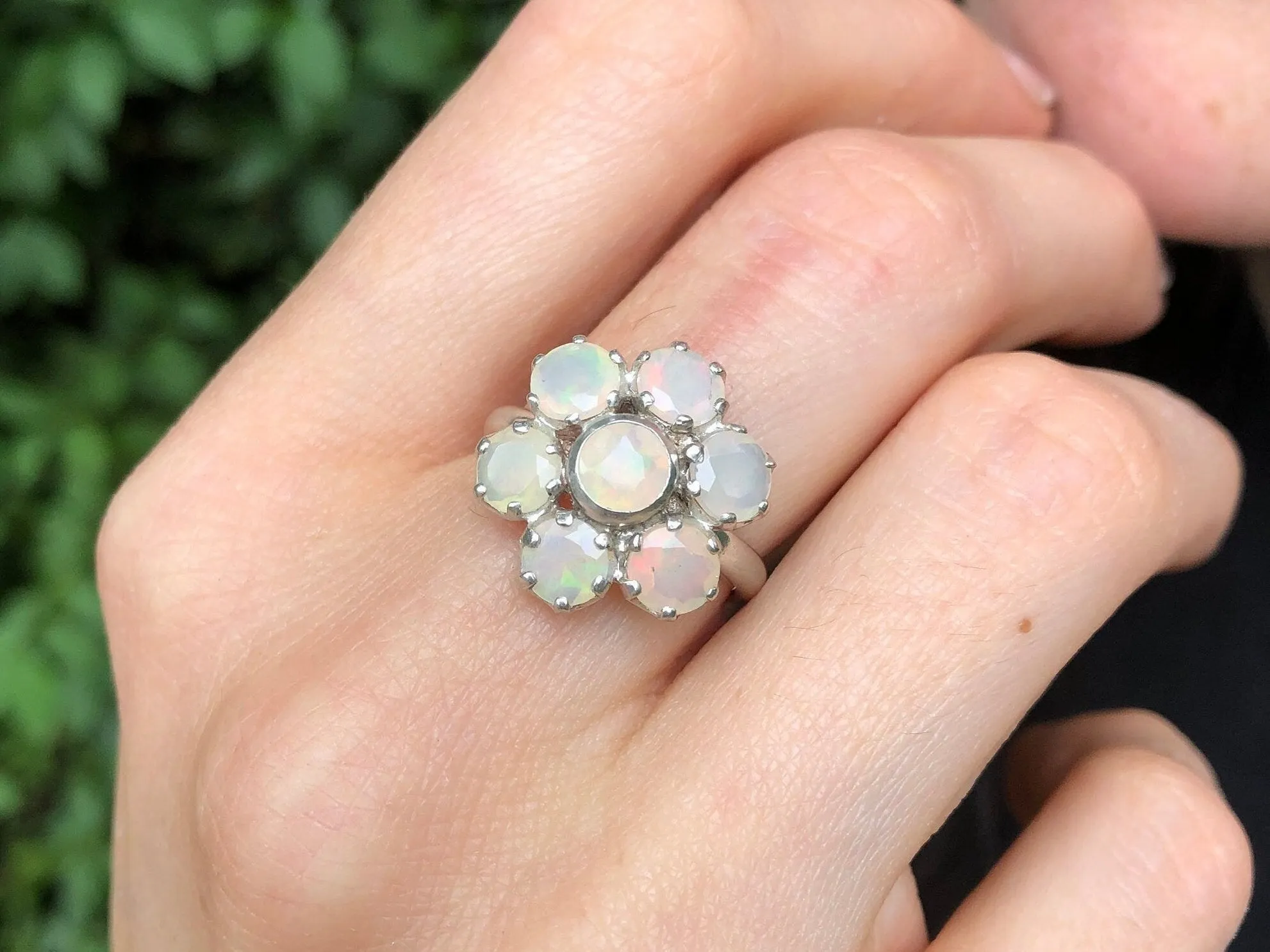 Opal Flower Ring - Yellow Cocktail Ring - Vintage Statement Ring