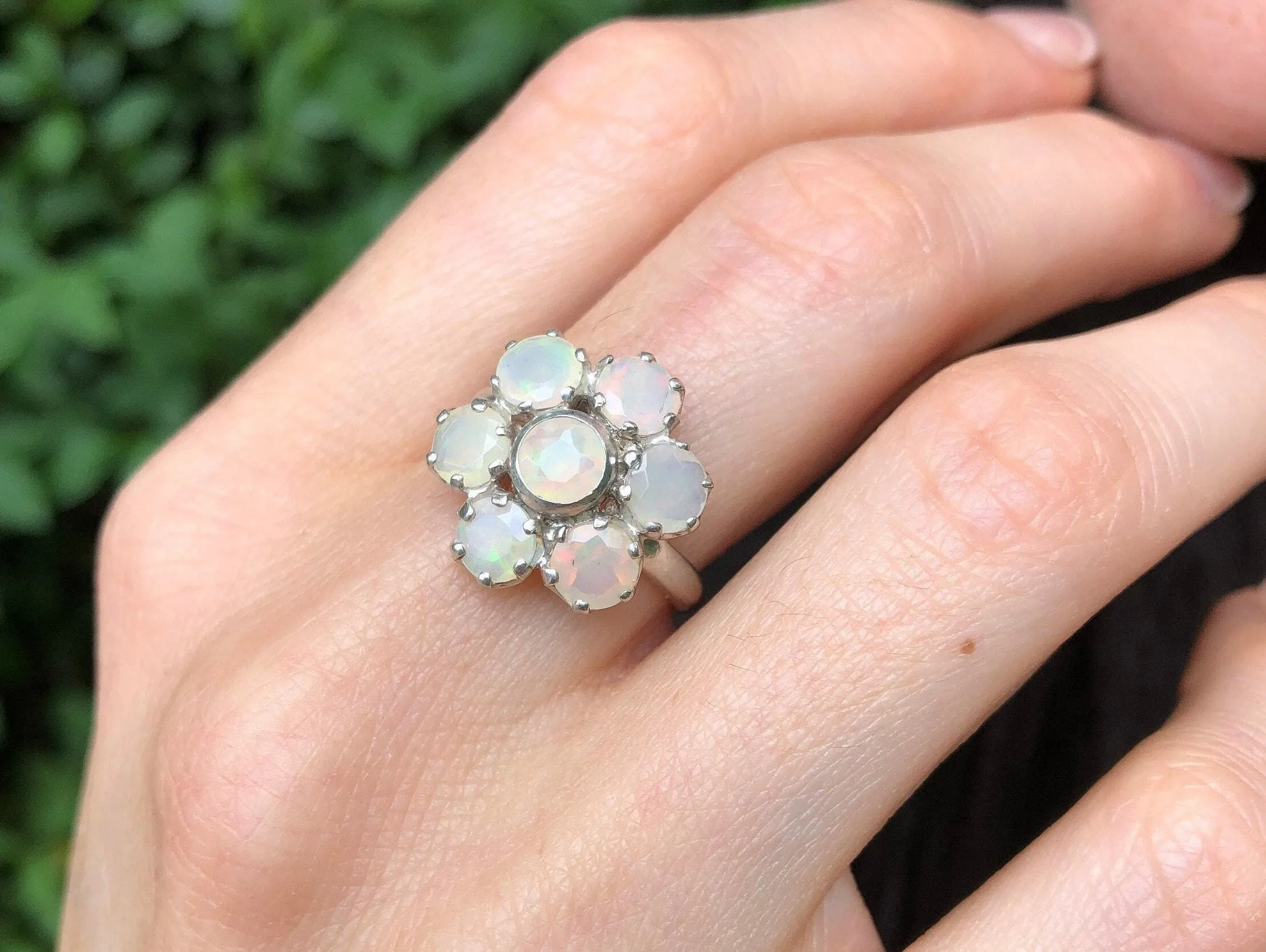 Opal Flower Ring - Yellow Cocktail Ring - Vintage Statement Ring