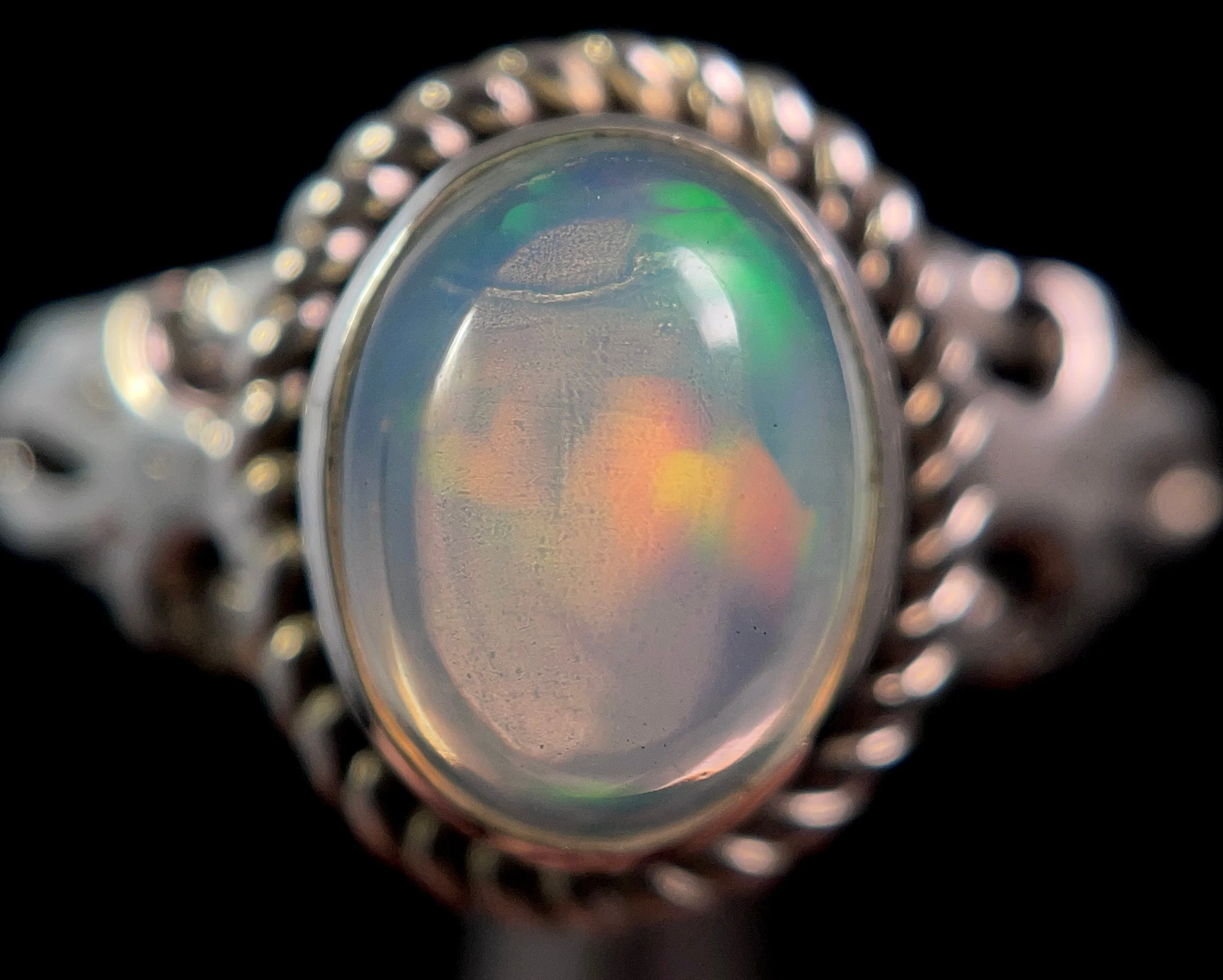 OPAL RING - Sterling Silver, Size 9.5 - Ethiopian Opal Rings for Women, Bridal Jewelry, Welo Opal, 49173