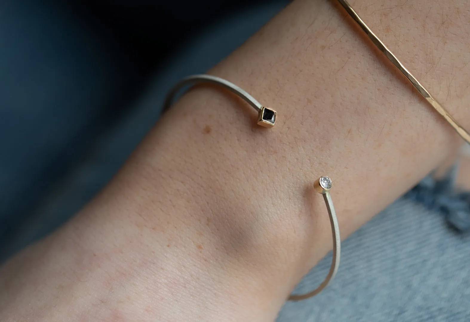 Open Cuff Black   White Diamond Bracelet