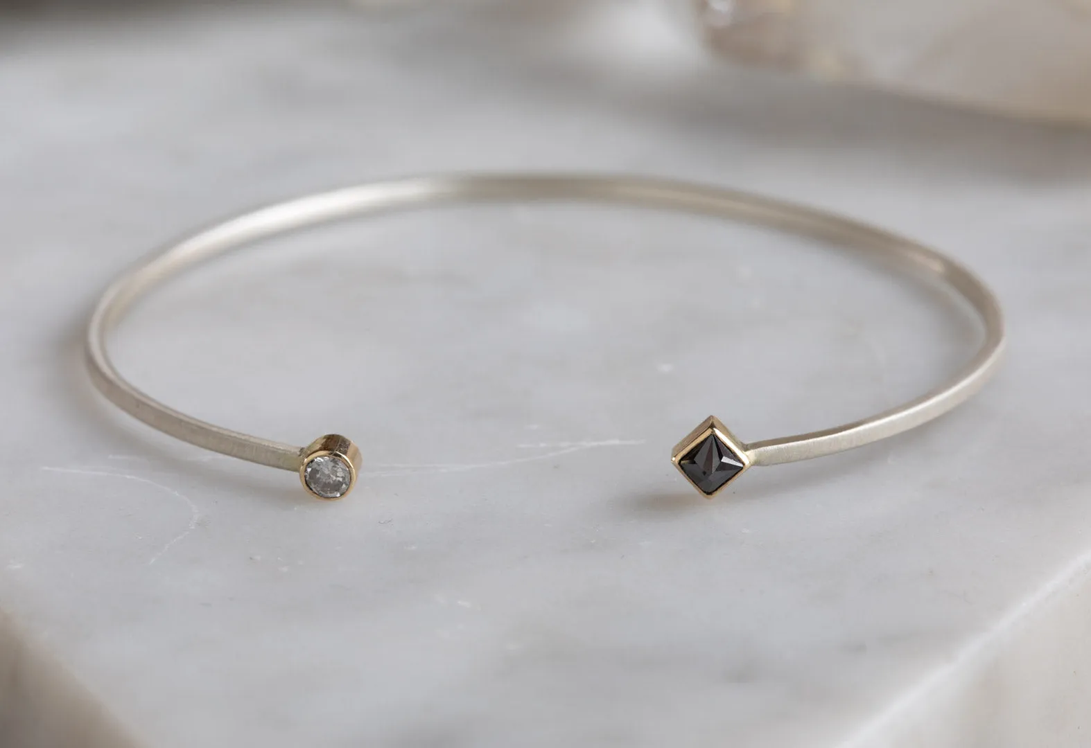 Open Cuff Black   White Diamond Bracelet