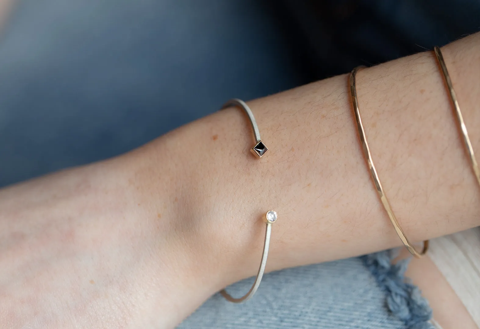 Open Cuff Black   White Diamond Bracelet