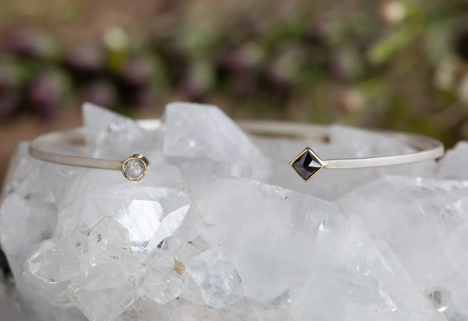 Open Cuff Black   White Diamond Bracelet