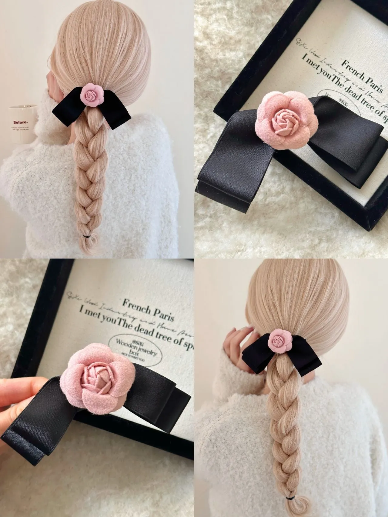 Pastel Pink Camelia Dream ribbon hairpin