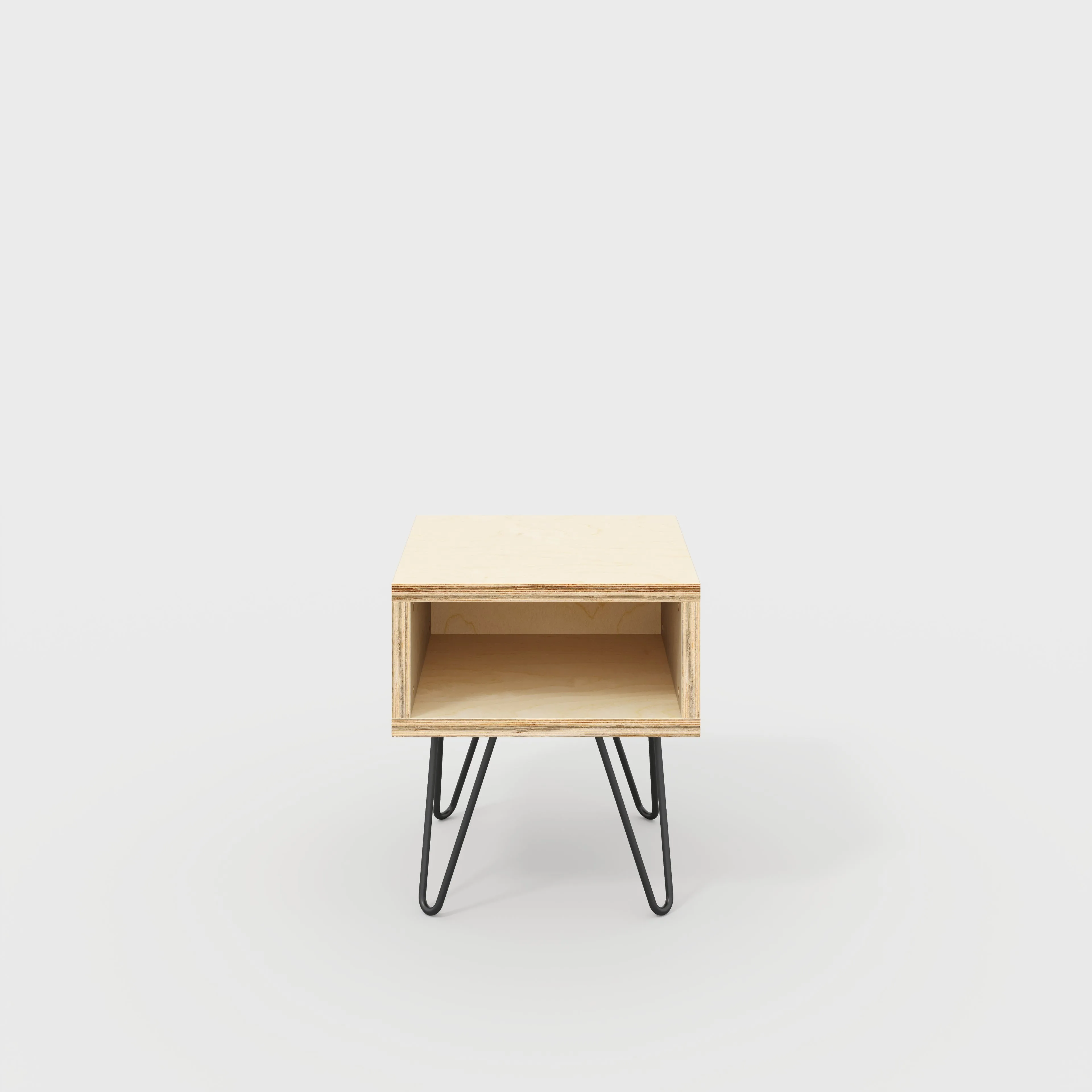 Plywood Bedside Table with Box Storage and Black Hairpin Legs - Plywood Birch - 400(w) x 400(d) x 450(h)