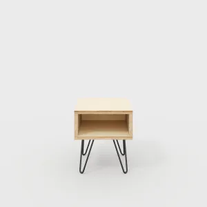 Plywood Bedside Table with Box Storage and Black Hairpin Legs - Plywood Birch - 400(w) x 400(d) x 450(h)