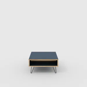 Plywood Coffee Table with Box Storage and Black Hairpin Legs - Formica Night Sea Blue - 800(w) x 800(d) x 400(h)