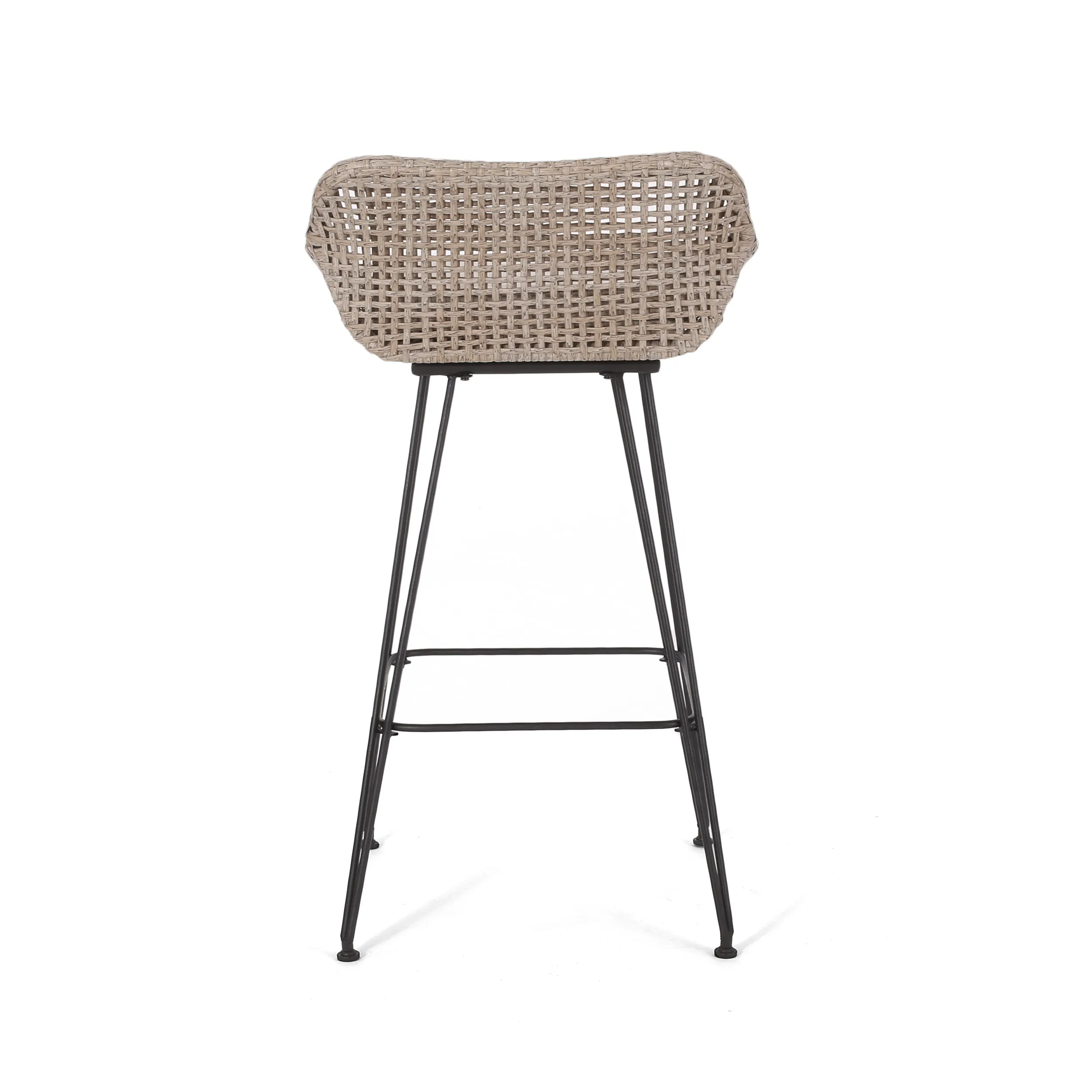 Pondway Outdoor Wicker and Iron Barstools with Cushion, Set of 4