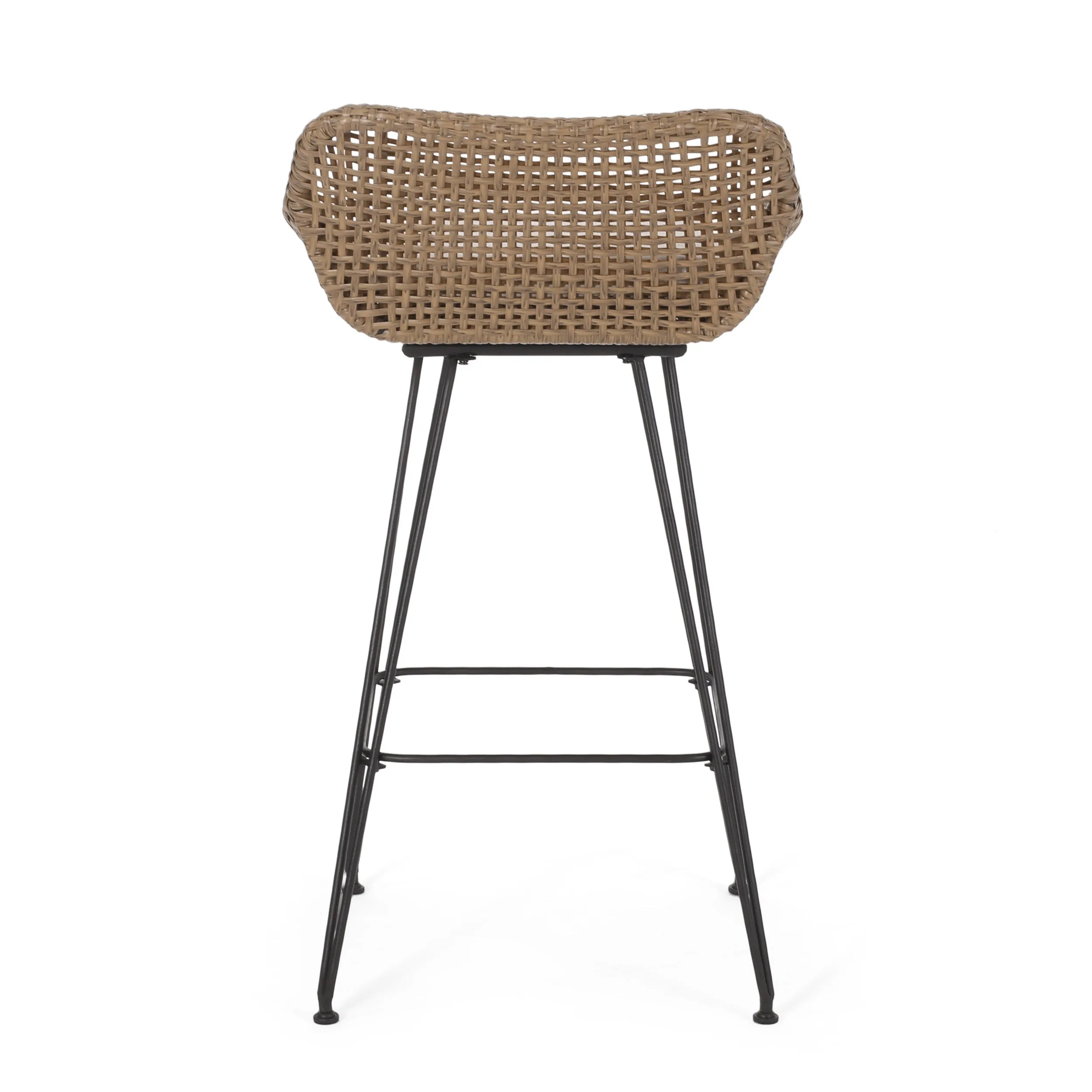 Pondway Outdoor Wicker and Iron Barstools with Cushion, Set of 4