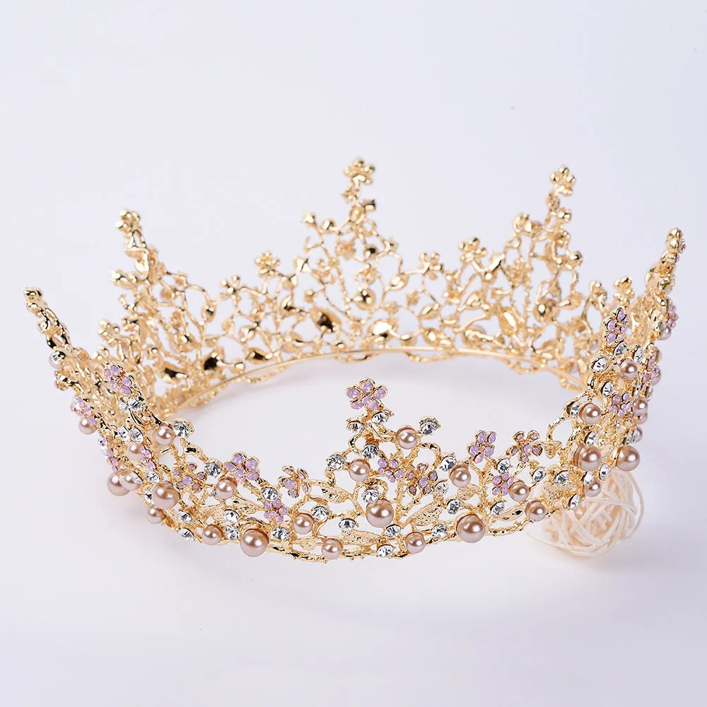 Retro high-end large round bridal crown palace queen luxury full circle crown