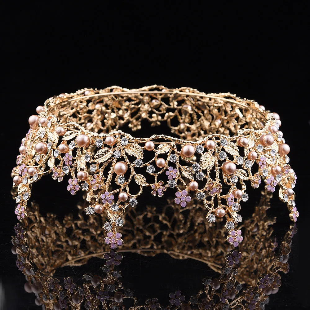 Retro high-end large round bridal crown palace queen luxury full circle crown