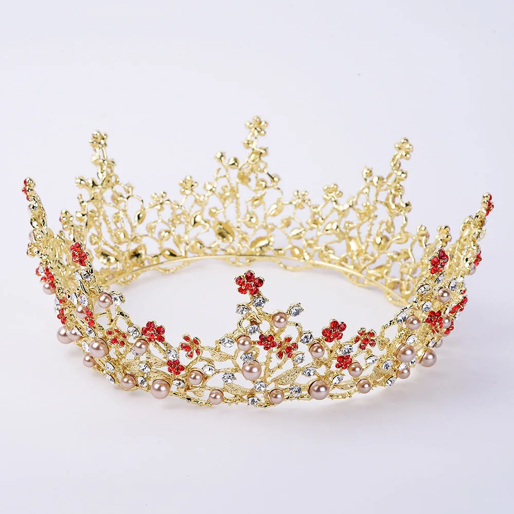 Retro high-end large round bridal crown palace queen luxury full circle crown