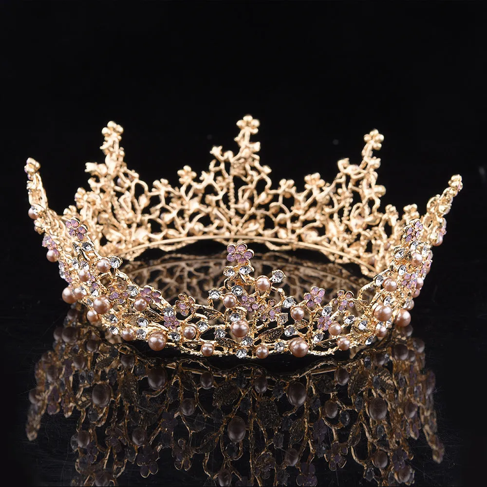 Retro high-end large round bridal crown palace queen luxury full circle crown