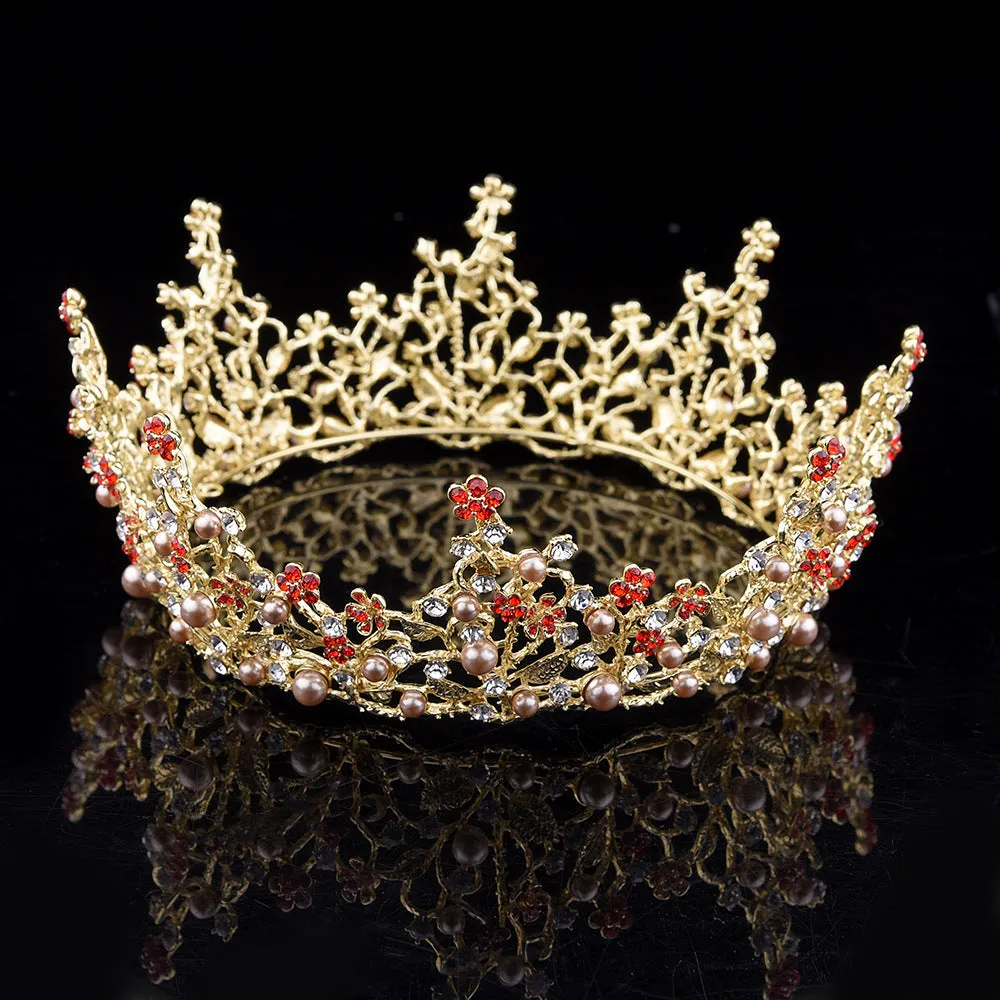 Retro high-end large round bridal crown palace queen luxury full circle crown