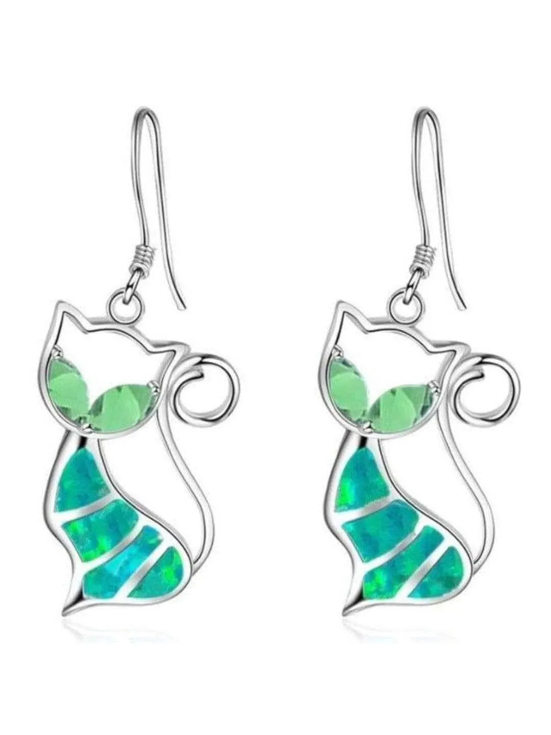 RETRO KITTY Drop/Dangle Earrings GREEN