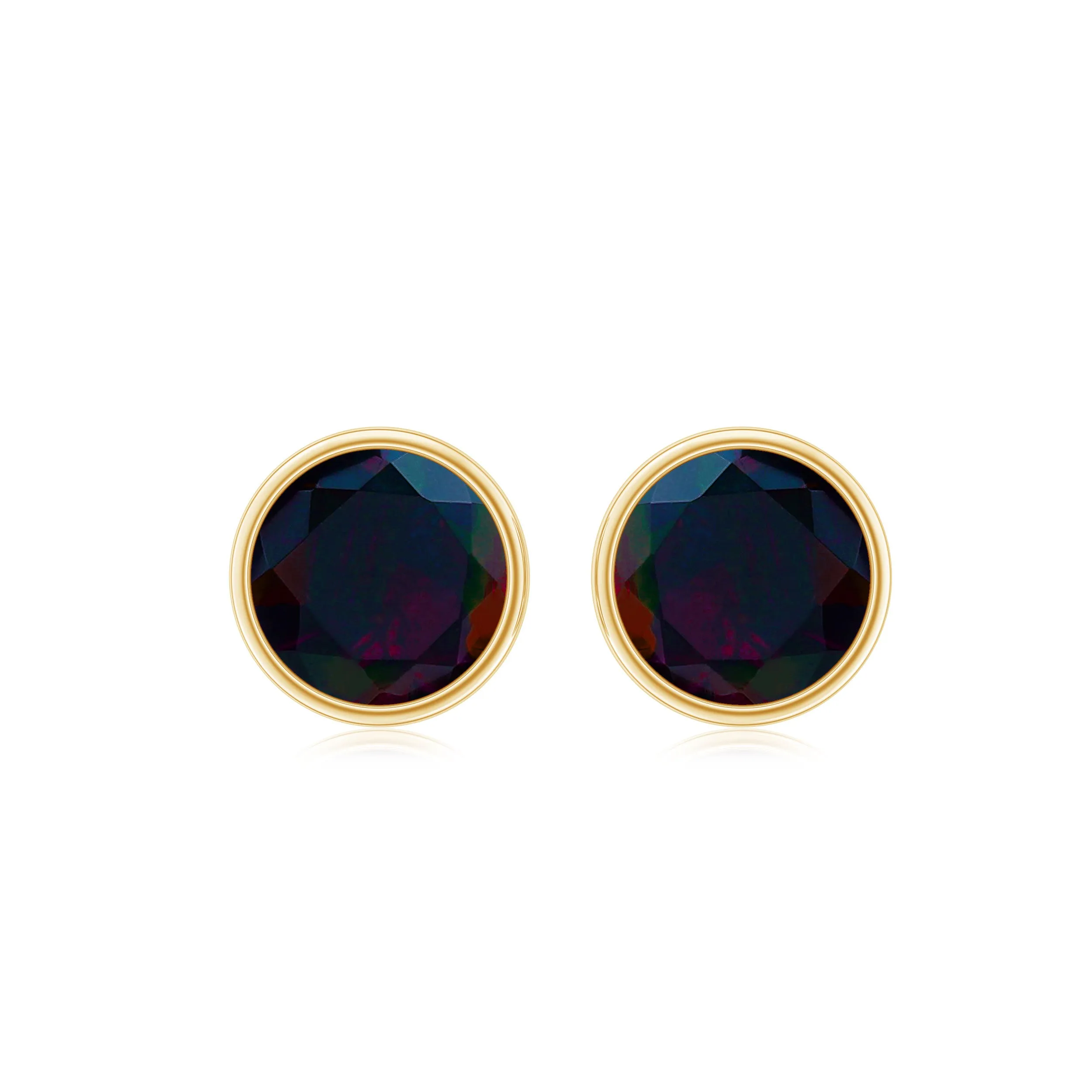 Round Black Opal Solitaire Stud Earrings in Bezel Setting