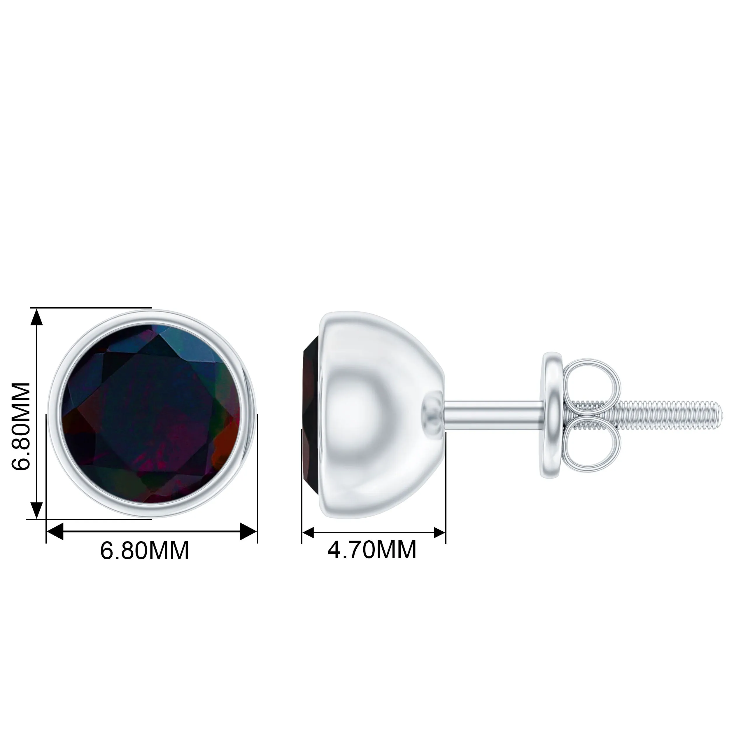 Round Black Opal Solitaire Stud Earrings in Bezel Setting