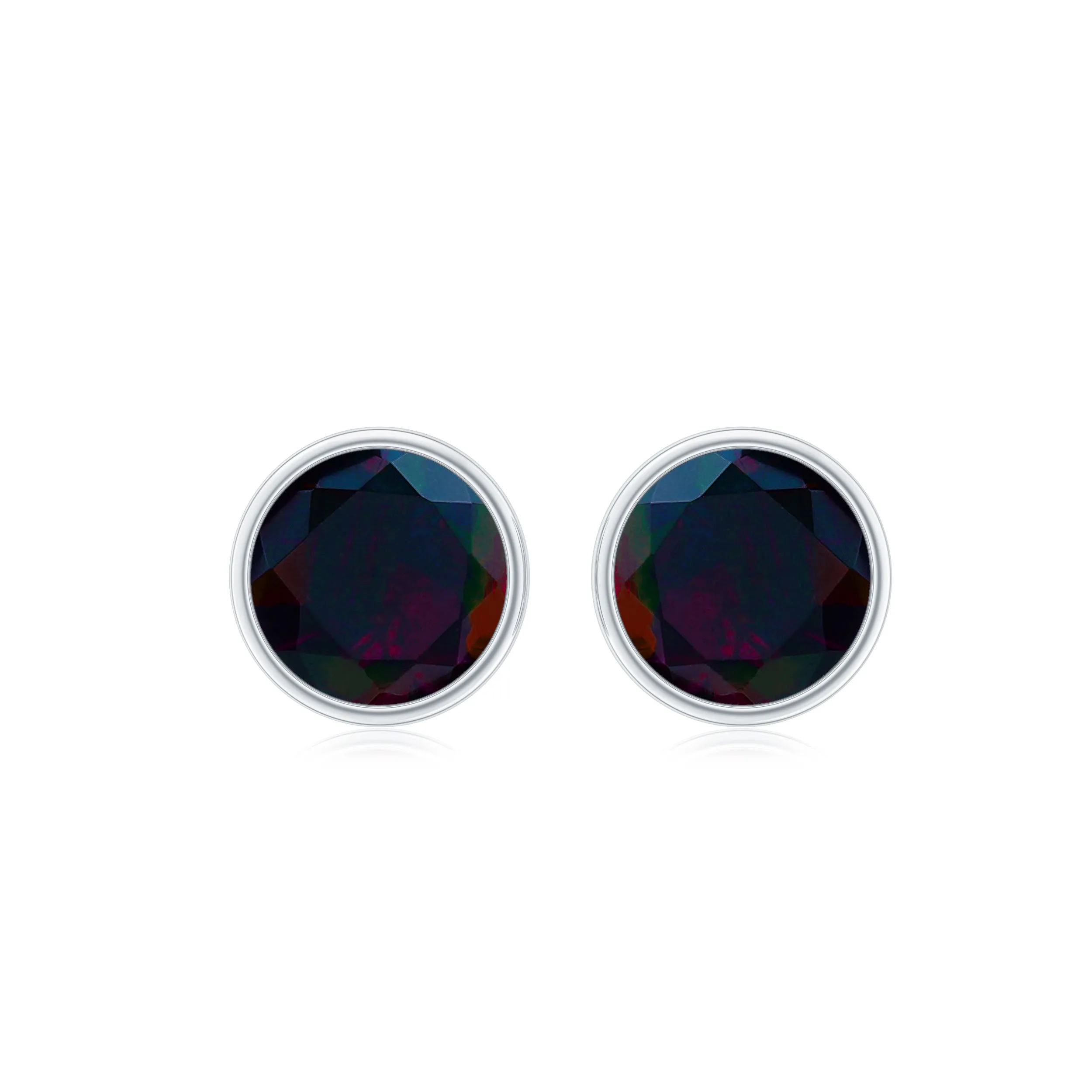 Round Black Opal Solitaire Stud Earrings in Bezel Setting