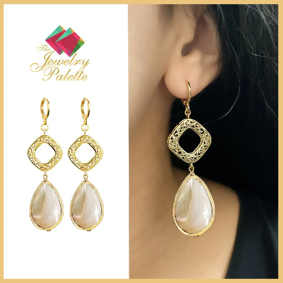 Sienna ivory coin pearls and filigree earrings