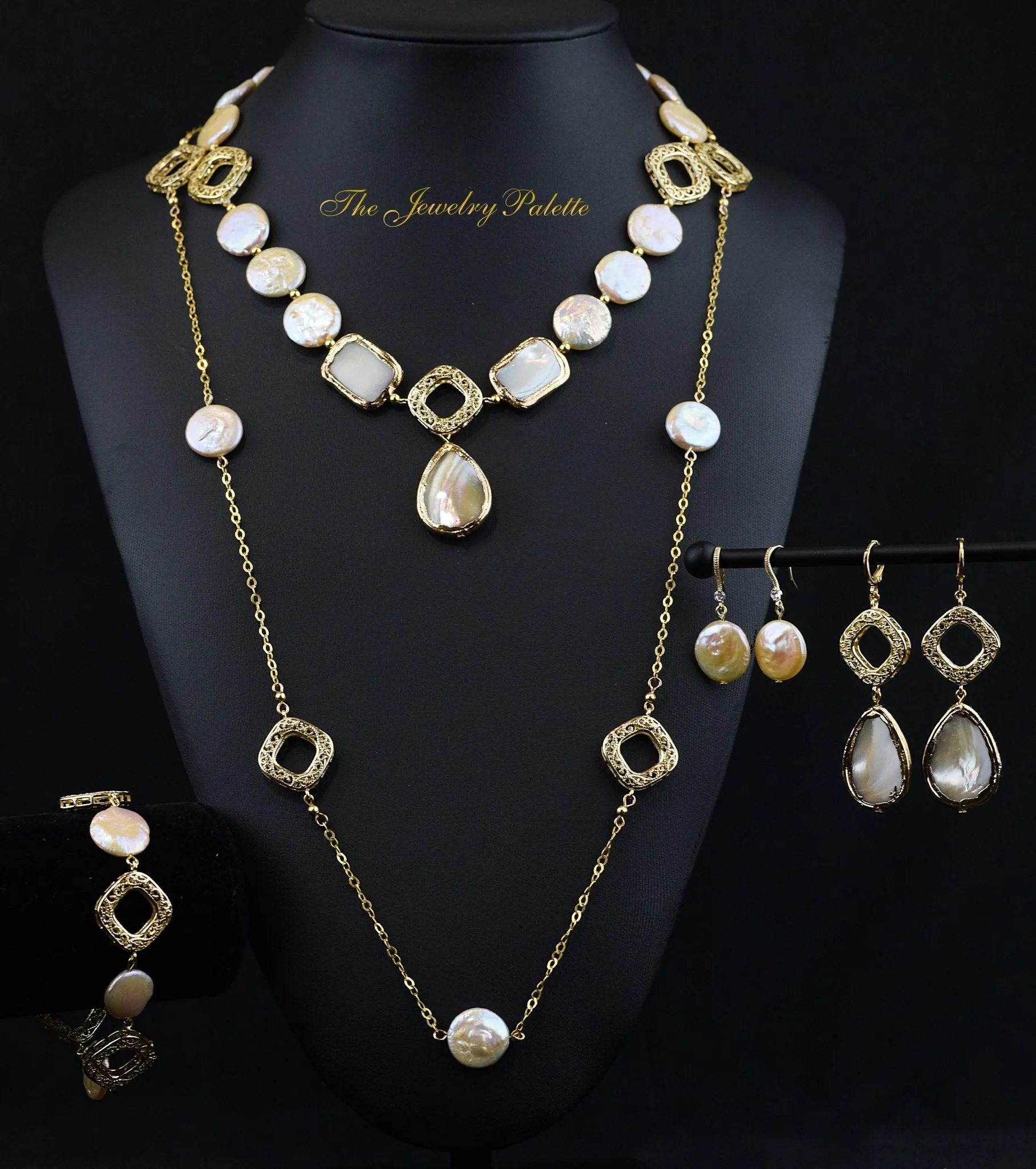 Sienna ivory coin pearls and filigree earrings