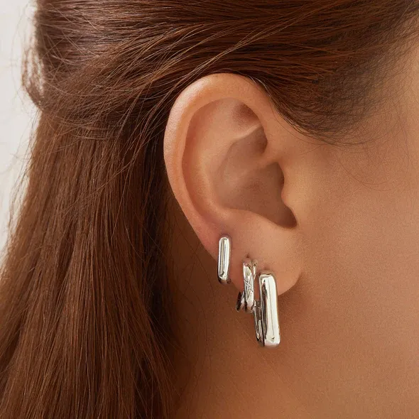 Silver Cross Duo Huggie Earrings