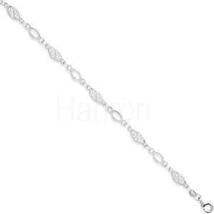 Silver Filigree & Plain Links Ladies Bracelet