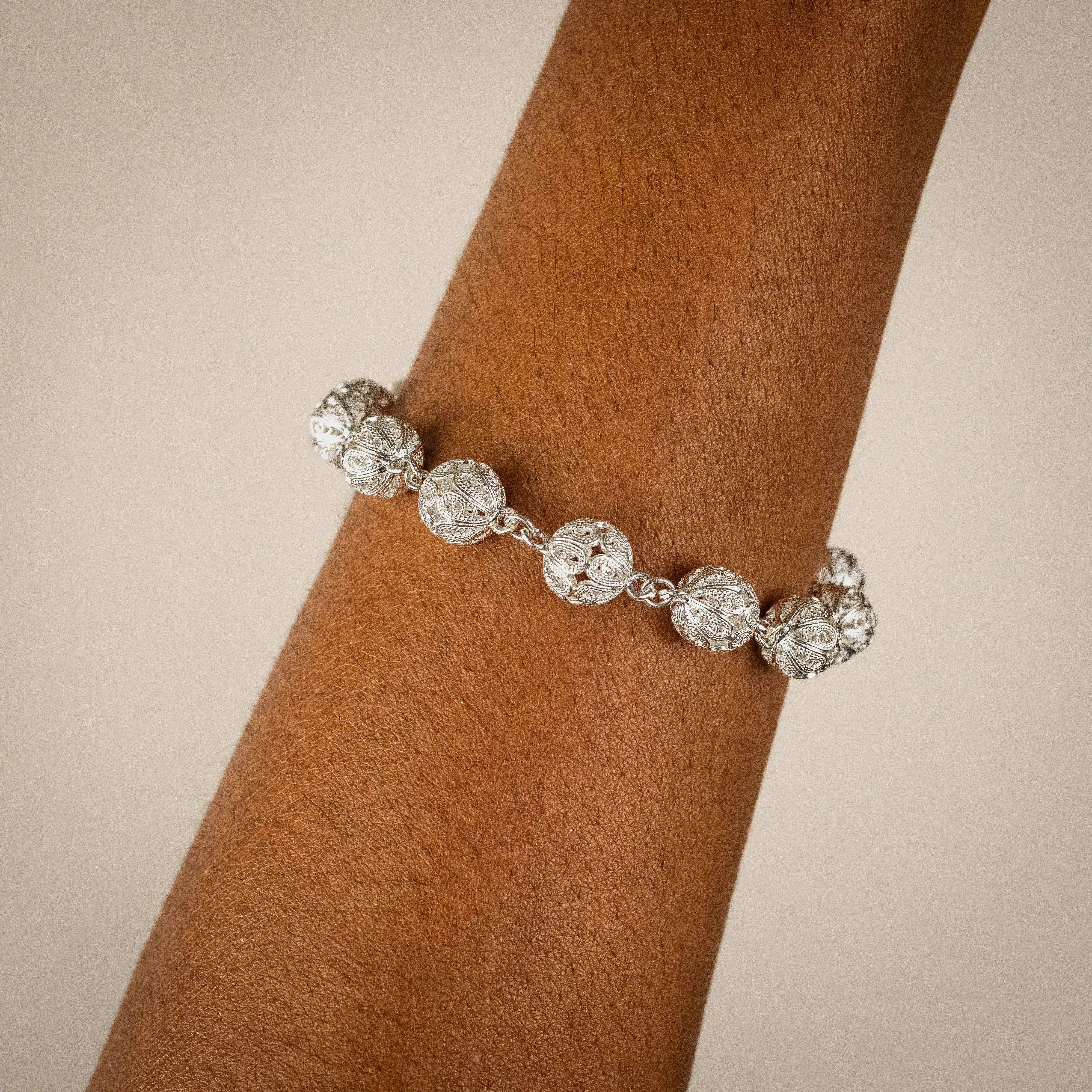 Silver Filigree SphereLink Bracelet