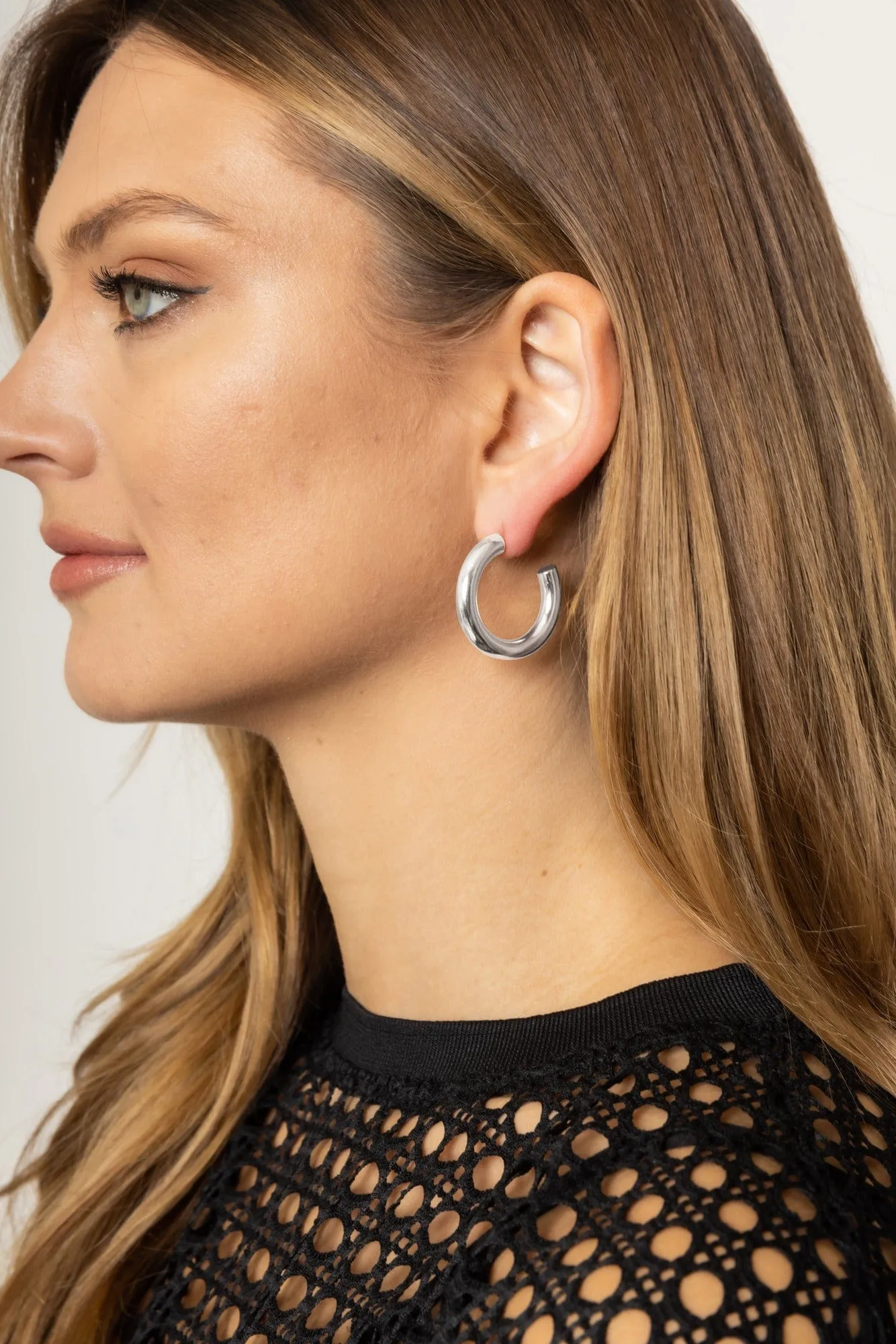 SJE310013 14K Metal Post Hoop Earrings