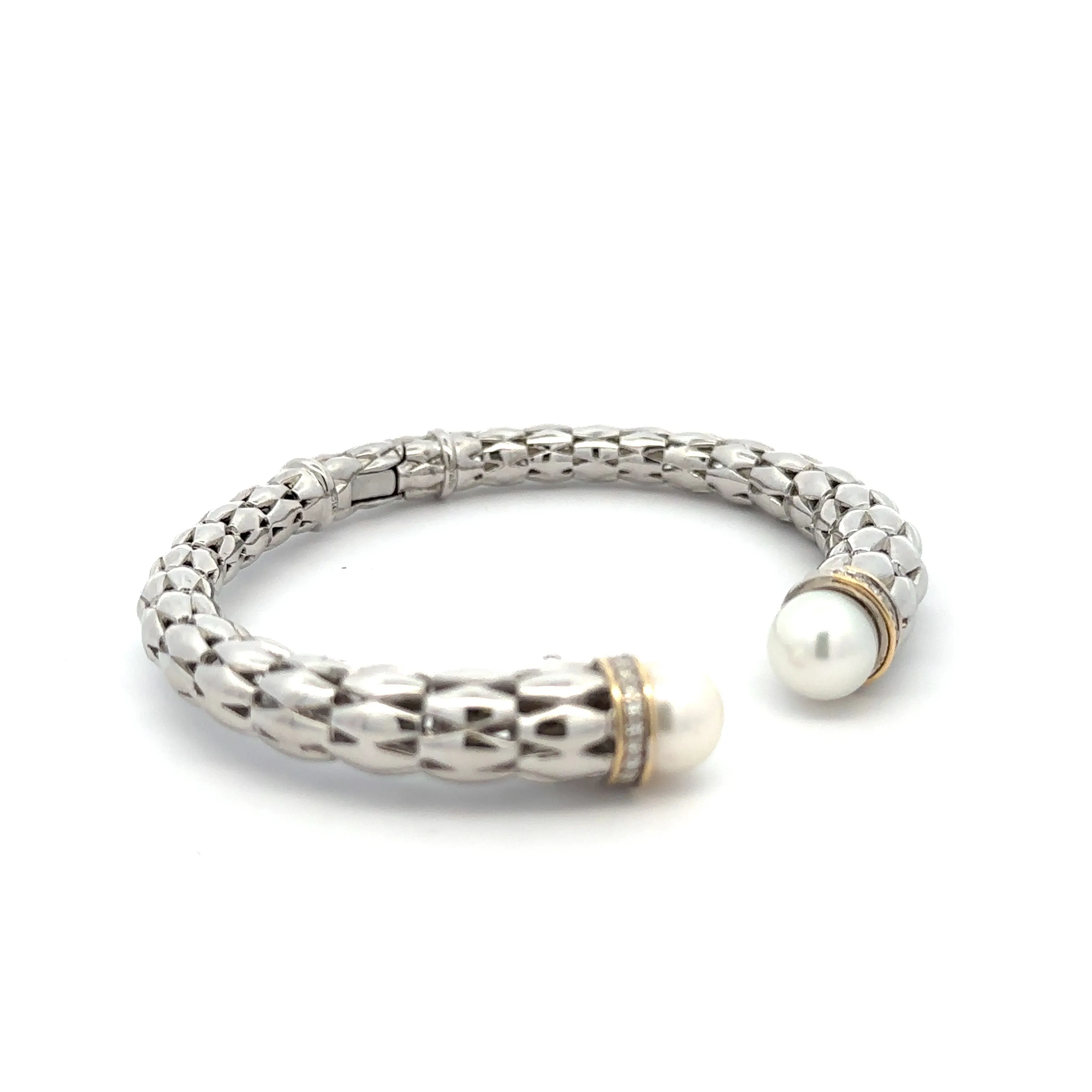 Sterling Silver Hinged Pearl & Diamond Bangle