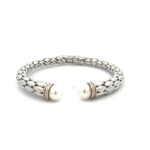 Sterling Silver Hinged Pearl & Diamond Bangle