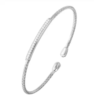 Sterling Silver Mesh Reversible CZ Bar & End Cap Flex Cuff (SI5320)