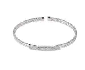 Sterling Silver Pave CZ Bar Double Mesh Flex Cuff Bracelet (SI5298)