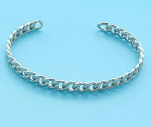 Sterling Silver Rhodium Plated Chain Link Cuff Bracelet (SI6872)