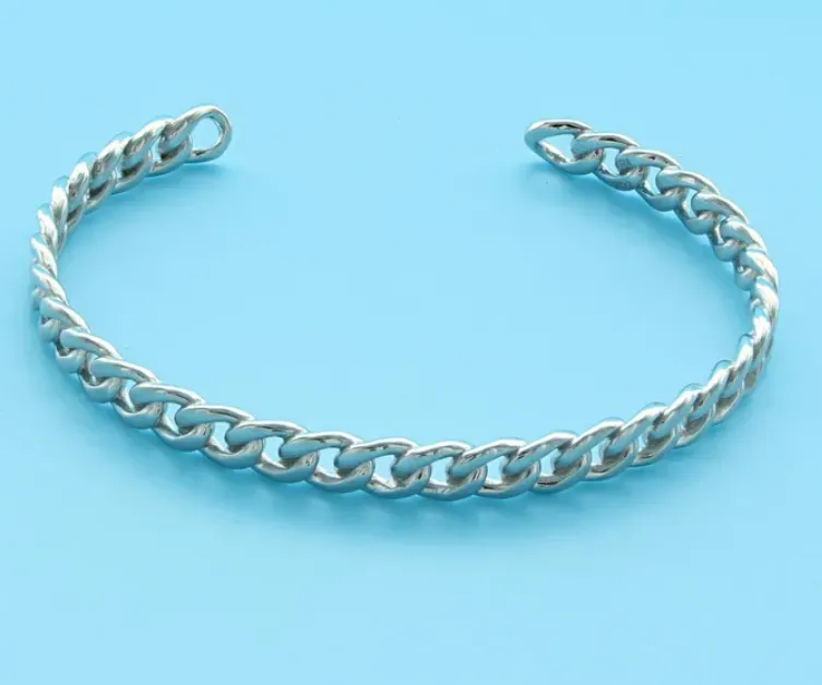 Sterling Silver Rhodium Plated Chain Link Cuff Bracelet (SI6872)
