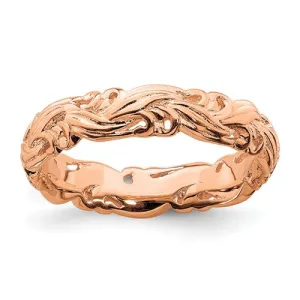 Sterling Silver Stackable Expressions Rose Gold Plated Carved Band