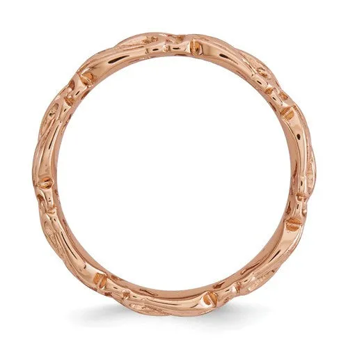Sterling Silver Stackable Expressions Rose Gold Plated Carved Band