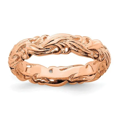 Sterling Silver Stackable Expressions Rose Gold Plated Carved Band