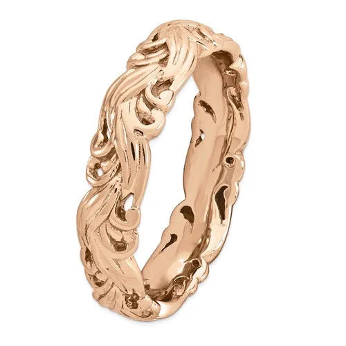 Sterling Silver Stackable Expressions Rose Gold Plated Carved Band