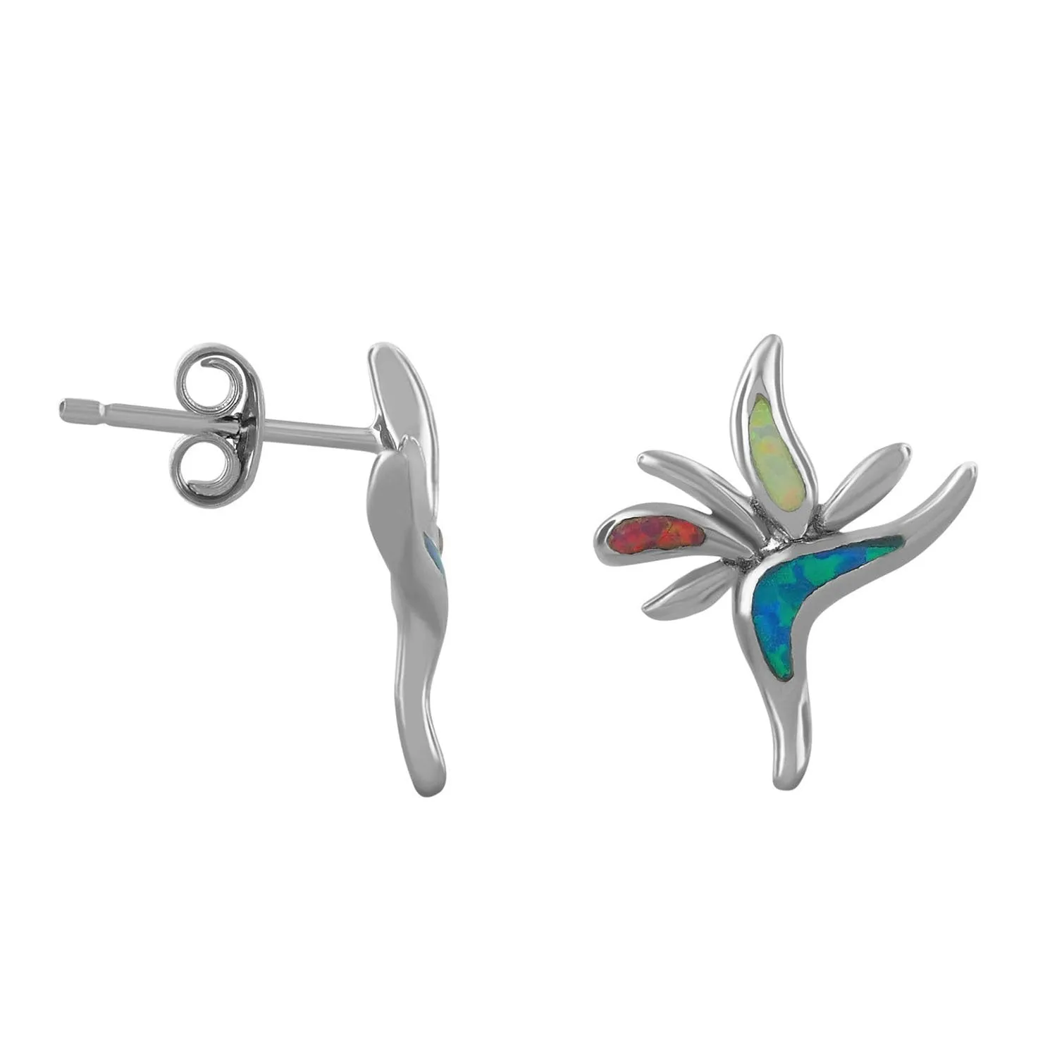 Sterling Silver Synthetic Opal Bird of Paradise Stud Earrings