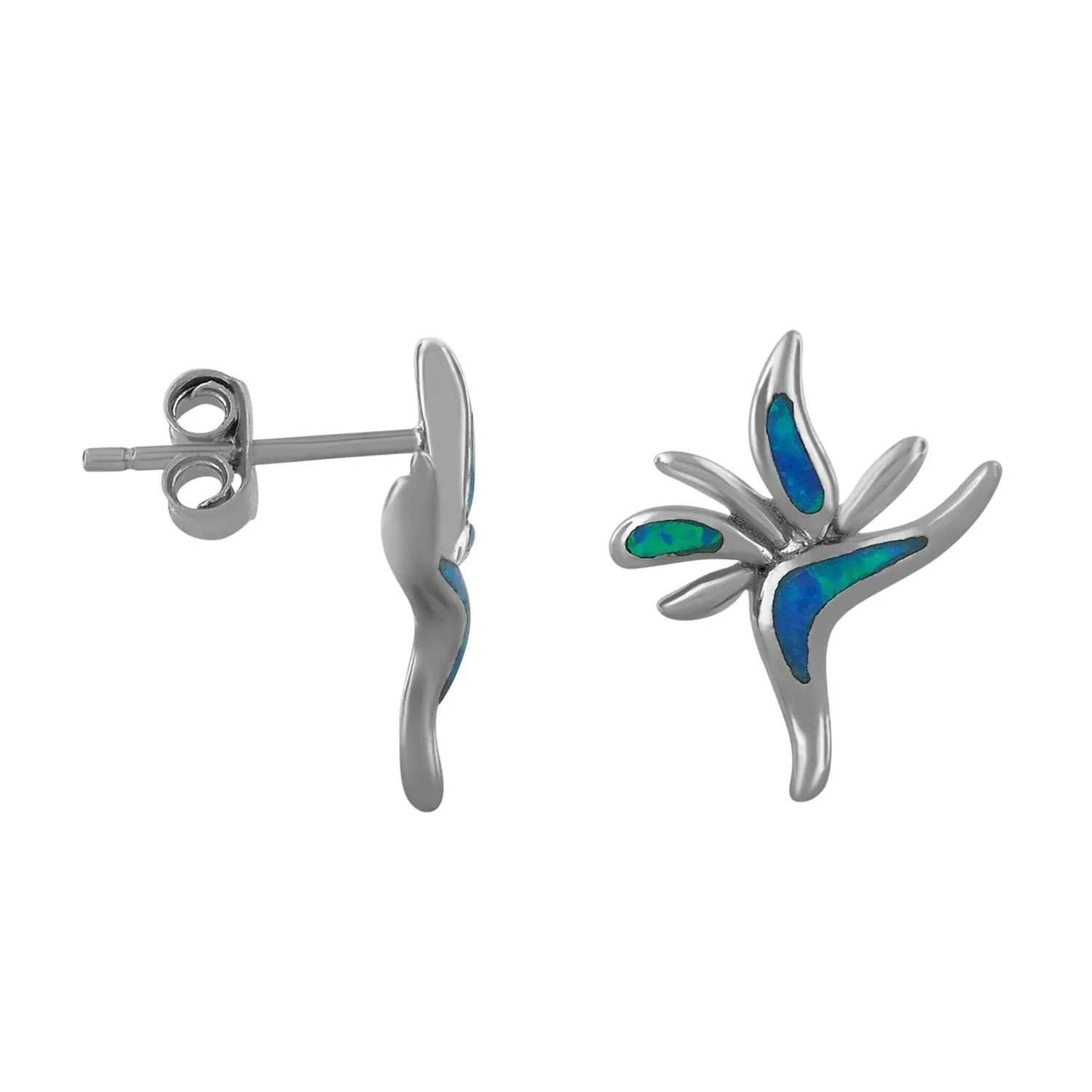 Sterling Silver Synthetic Opal Bird of Paradise Stud Earrings