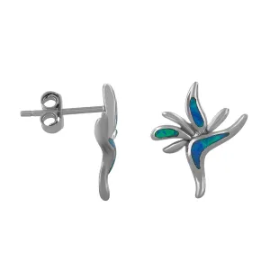 Sterling Silver Synthetic Opal Bird of Paradise Stud Earrings