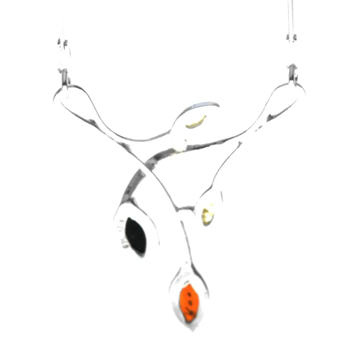 Sterling Sterling Silver & Genuine Baltic Amber Contemporary Modern Necklace - (Mix)