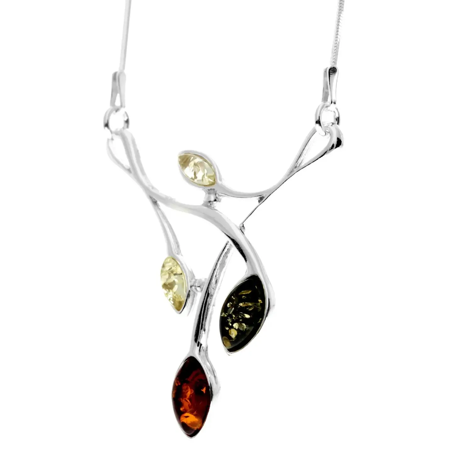 Sterling Sterling Silver & Genuine Baltic Amber Contemporary Modern Necklace - (Mix)