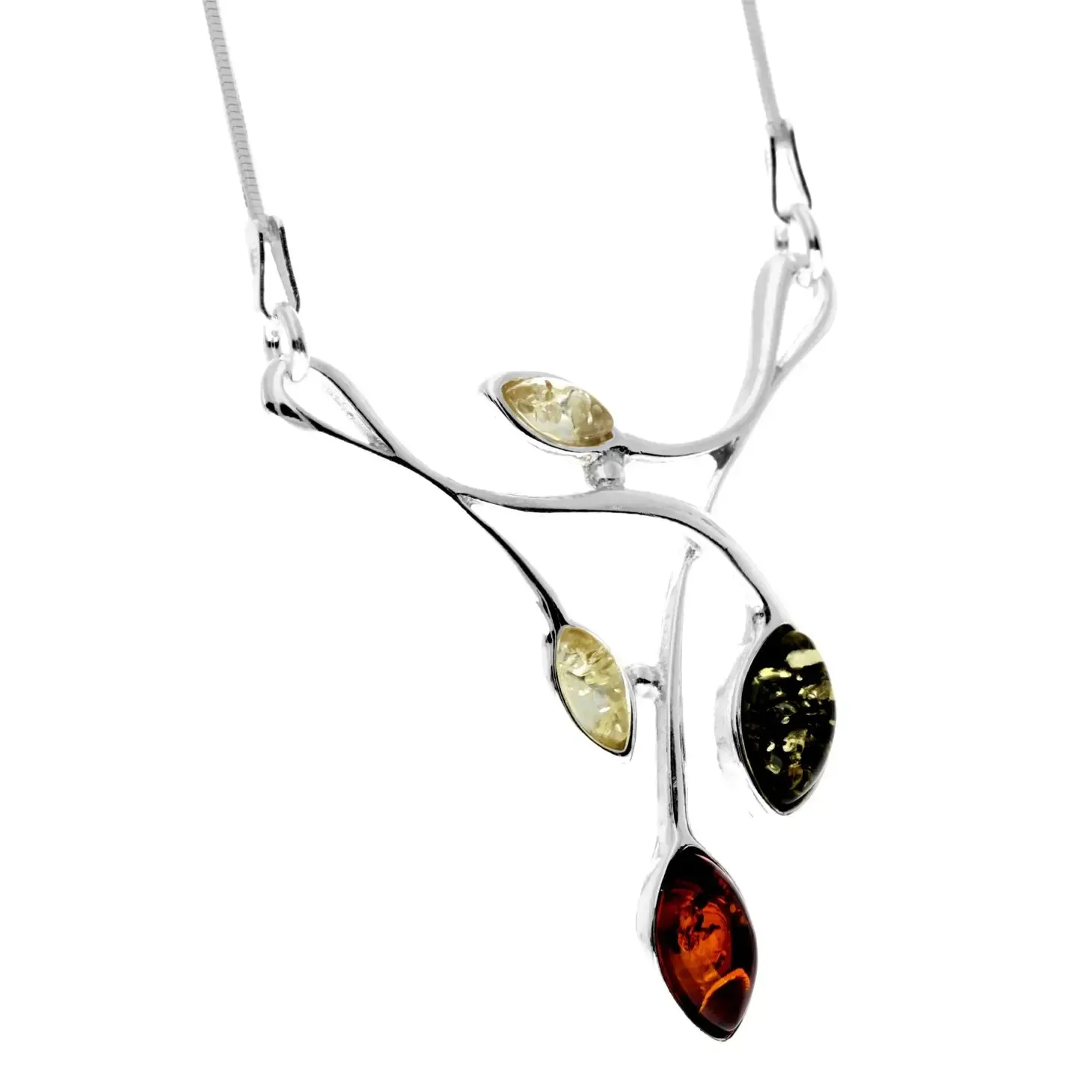 Sterling Sterling Silver & Genuine Baltic Amber Contemporary Modern Necklace - (Mix)