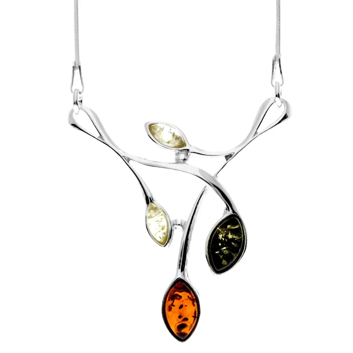 Sterling Sterling Silver & Genuine Baltic Amber Contemporary Modern Necklace - (Mix)