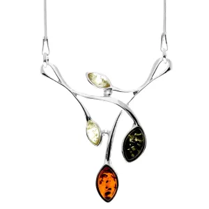Sterling Sterling Silver & Genuine Baltic Amber Contemporary Modern Necklace - (Mix)
