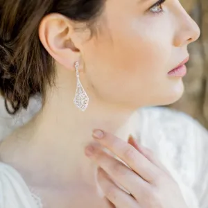 Tulip, Crystal Silver Art Deco Vintage Style Earrings