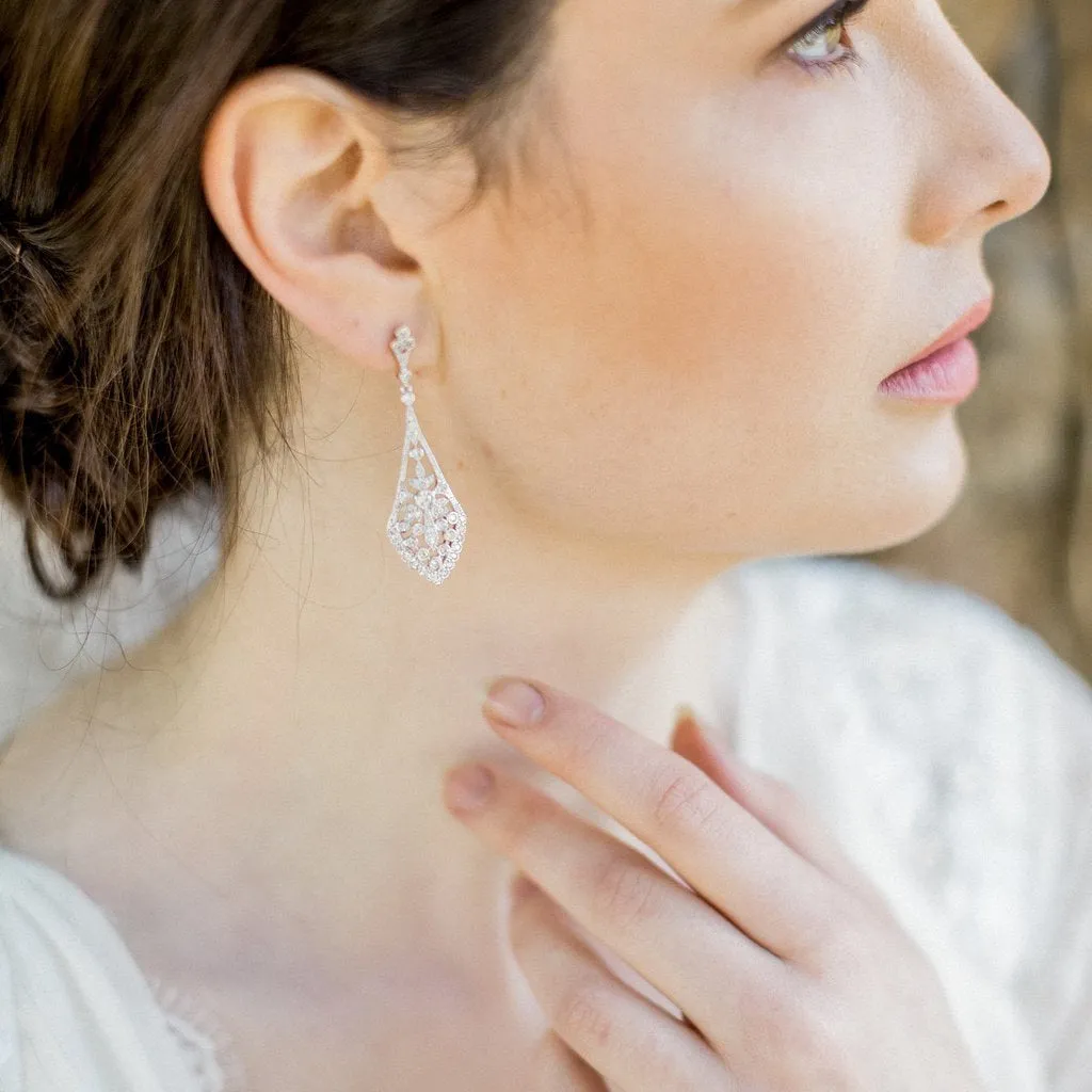 Tulip, Crystal Silver Art Deco Vintage Style Earrings